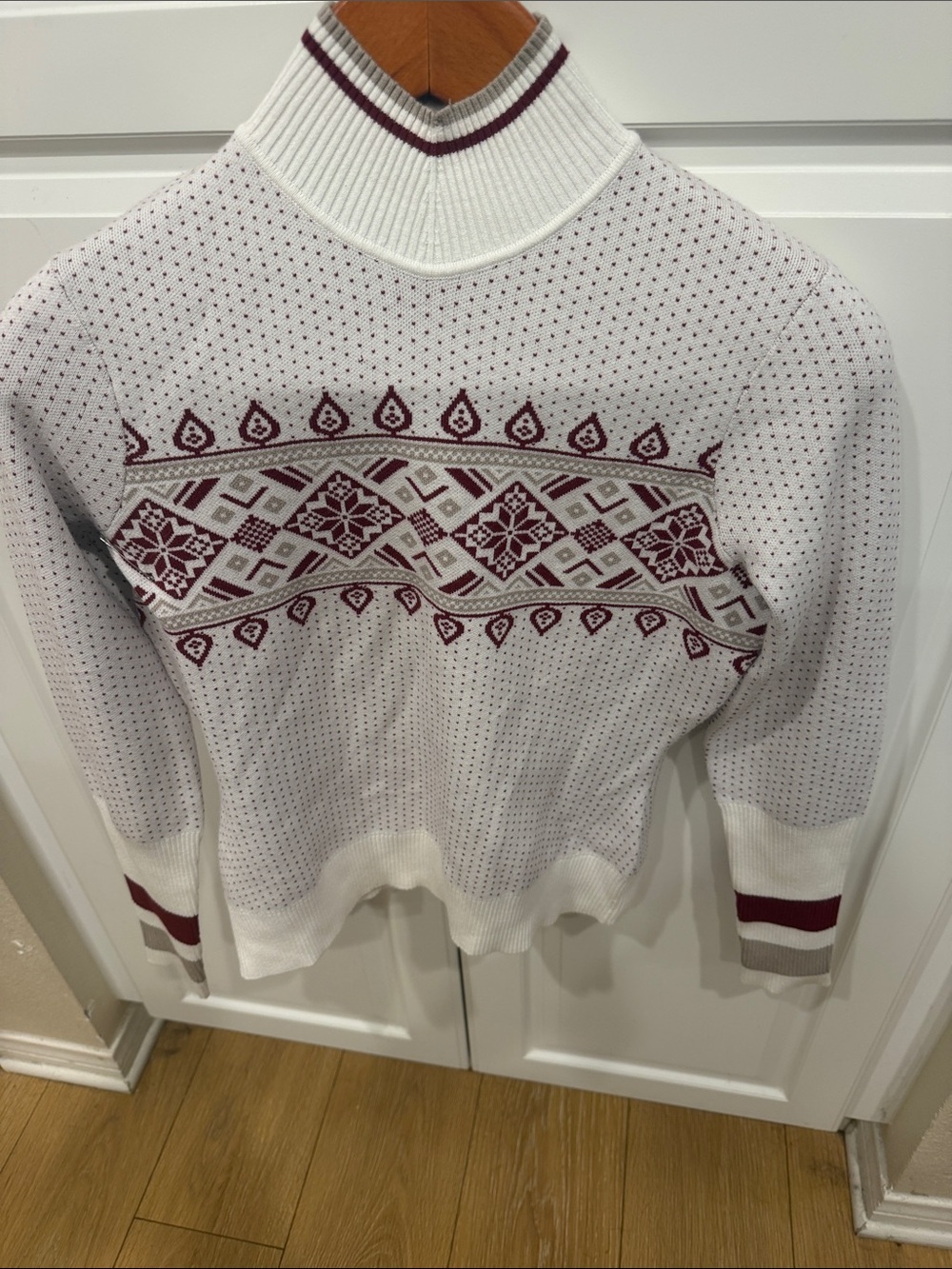 Alp N Rock White and Burgundy Fair Isle Crew Neck Sweater